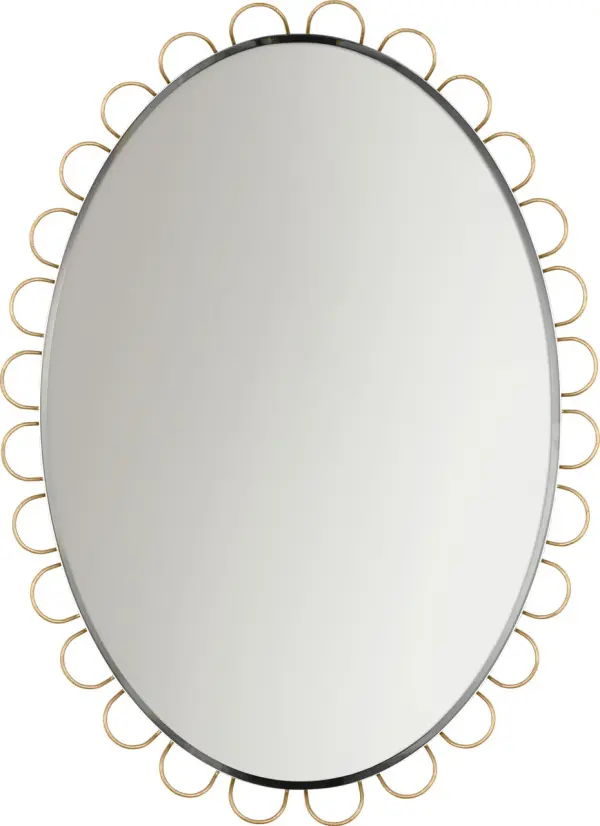 The Tirreno oval mirror brings timeless elegance with its gilded frame and classic proportions. Perfect for bathrooms and powder rooms, this 24" x 31" mirror adds a touch of sophistication to any space.