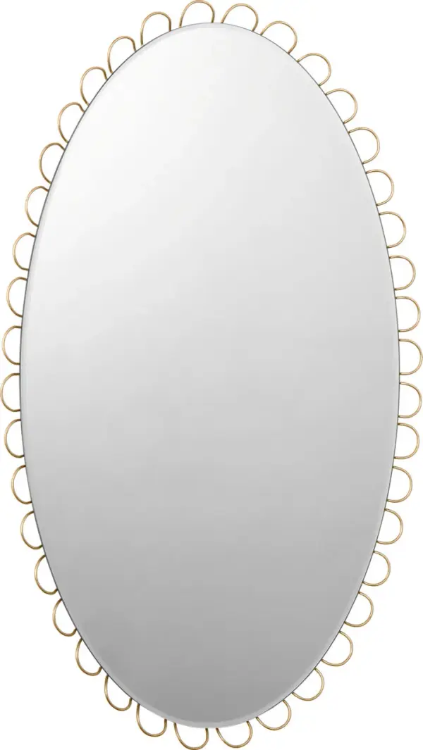 The Tirreno oval mirror brings sophisticated elegance with its generous 31x41 inch size and lustrous gild finish. Perfect for creating a focal point in bathrooms, bedrooms, or entryways with timeless transitional styling. - alternate view
