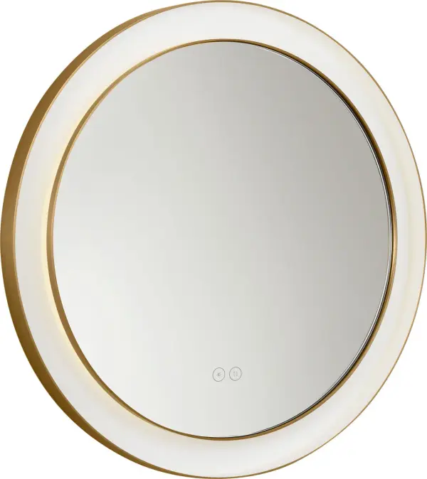 The Chopin 24" Round Illuminated Mirror combines functional lighting with sophisticated design. Its burnished brass frame adds warmth and luxury to any space while providing even, flattering illumination. - alternate view