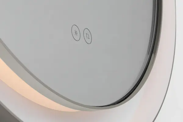 The Chopin illuminated mirror combines functional lighting with refined style. Its 24-inch round design features integrated LED backlighting and a polished nickel finish, perfect for modern bathrooms and vanity areas. - alternate view