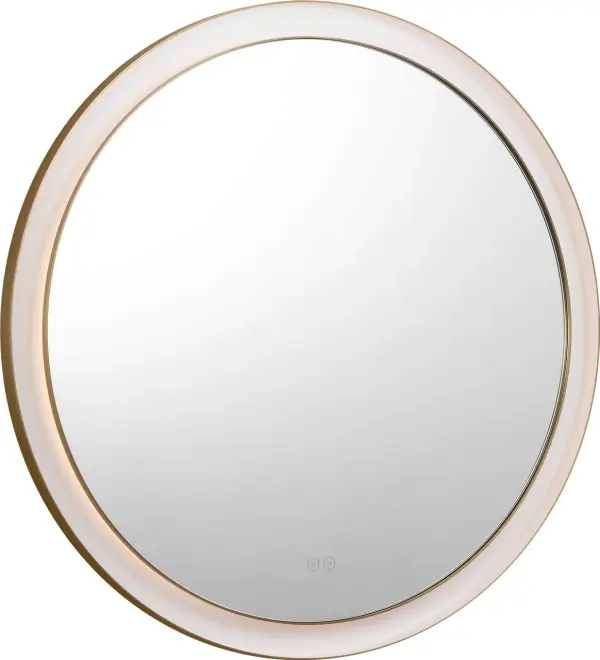 The Chopin illuminated mirror combines functional lighting with sophisticated design. Its 36-inch round profile and burnished brass frame add warmth and elegance to any space while providing even, flattering illumination.