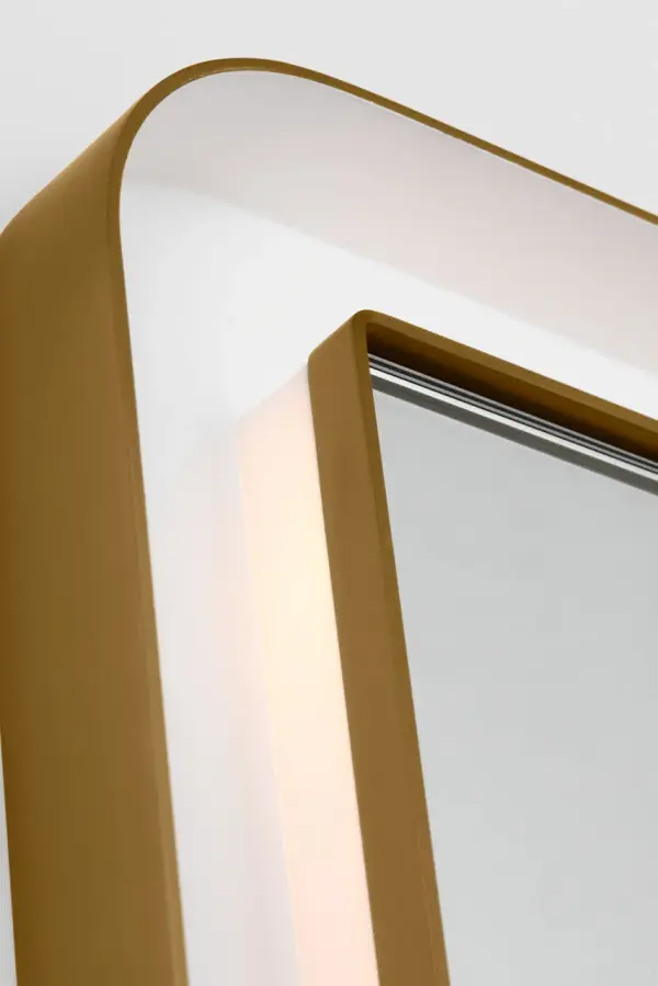 Elegant Illuminated Mirror with Warm Brass Frame - Image 3