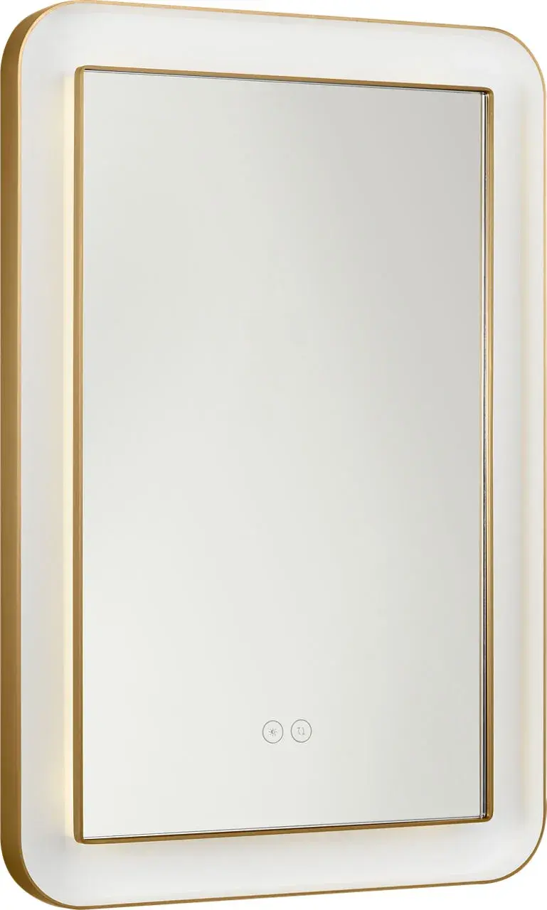 Elegant Illuminated Mirror with Warm Brass Frame - Image 1