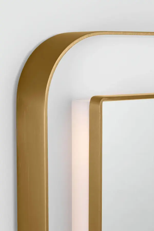 Elegant Illuminated Mirror with Warm Brass Frame - Image 3