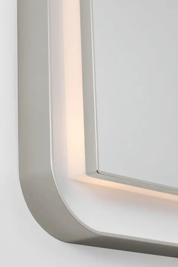 The Chopin illuminated mirror combines functional lighting with refined style. Its 18" x 27" rectangular design and polished nickel finish bring sophistication to bathrooms and dressing areas. - alternate view