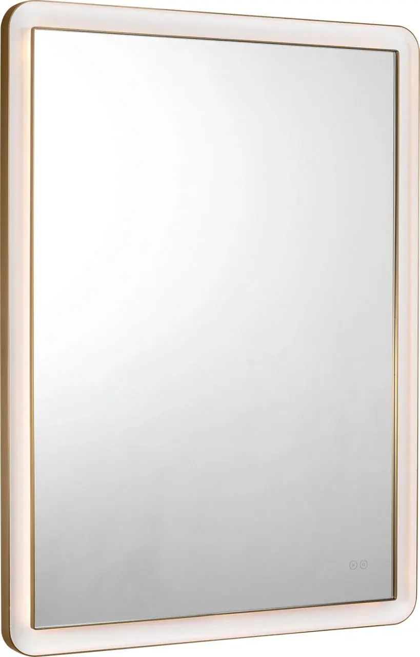Elegant Illuminated Mirror with Warm Brass Frame - Image 1
