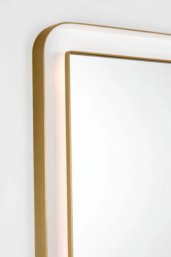 Elegant Illuminated Mirror with Warm Brass Frame - Image 2