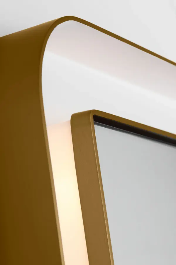 Elegant Illuminated Mirror with Warm Brass Frame - Image 3