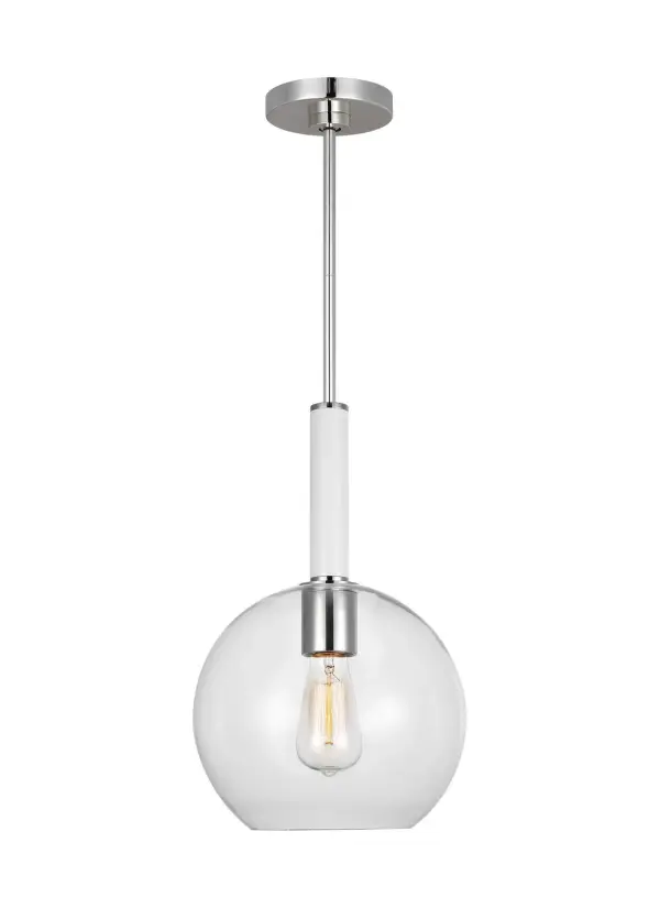 Kate Spade's Monroe pendant brings 1950s atomic-era charm to modern spaces with its graphic enameled metal design and polished nickel finish. The clear glass globe and compact 10-inch diameter make it ideal for kitchen islands or entryways.