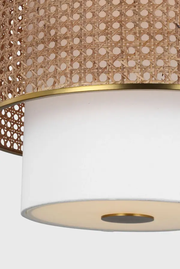 The Sawyer Small Hanging Shade brings organic warmth and coastal elegance to intimate spaces. Its handwoven blonde rattan construction filters light beautifully while adding natural texture and visual interest. - alternate view