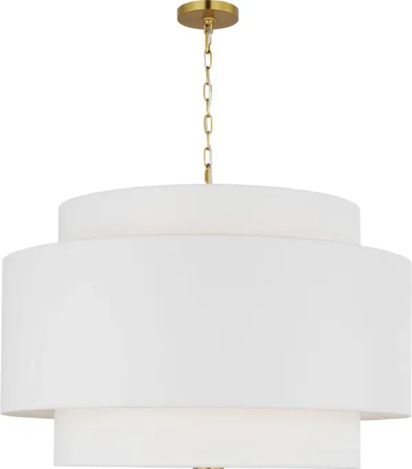 The Sawyer Extra Large Hanging Shade delivers bold visual impact with its generous proportions and warm burnished brass finish. Perfect for spaces that demand a commanding focal point, this pendant combines transitional elegance with contemporary scale.