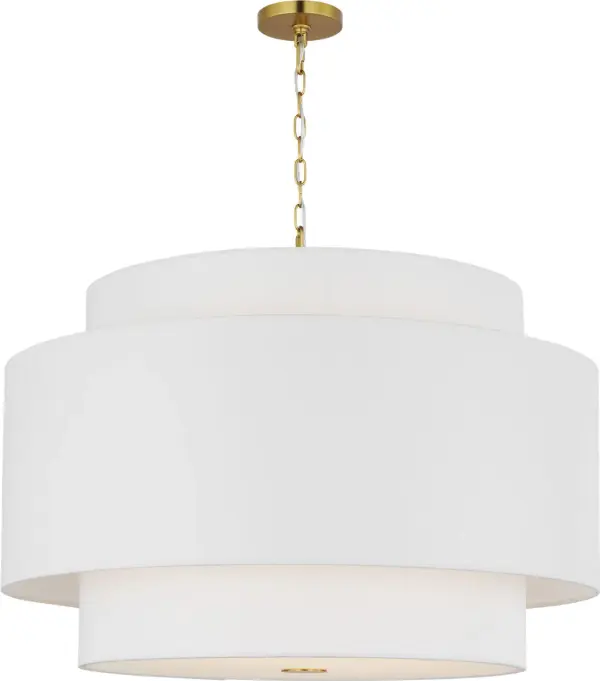 The Sawyer Extra Large Hanging Shade delivers bold visual impact with its generous proportions and warm burnished brass finish. Perfect for spaces that demand a commanding focal point, this pendant combines transitional elegance with contemporary scale. - alternate view