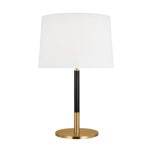 The Monroe table lamp brings Kate Spade's signature style to your space with its atomic-era inspired design. Clean lines meet playful sophistication in burnished brass with a white linen shade, creating refined minimalist elegance.