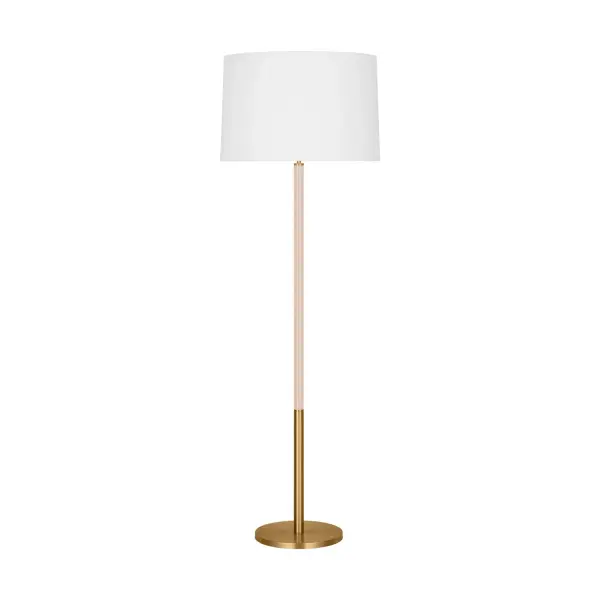 The Monroe floor lamp brings Kate Spade's signature style to your space with its atomic-era inspired design. Clean lines meet playful sophistication through burnished brass accents and a white linen shade, creating refined minimalist lighting with personality.