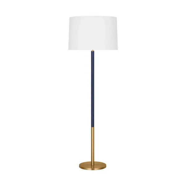 The Monroe floor lamp brings 1950s atomic-era charm with a modern minimalist twist. Burnished brass accents and white linen shade create a sophisticated look perfect for contemporary spaces needing both style and function.
