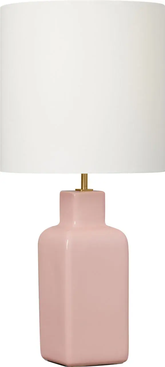 A designer table lamp that brings Kate Spade's signature style to home lighting. The rose ceramic base with burnished brass accents and white linen shade creates a refined, contemporary look perfect for modern interiors. - alternate view