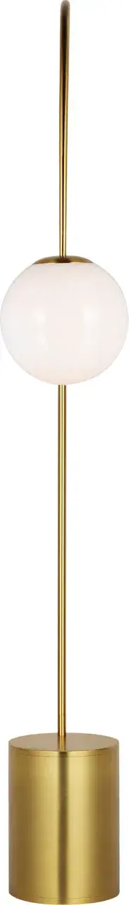The Noemie Extra Large Floor Lamp combines bold architectural design with luxurious burnished brass finish and a distinctive milk glass orb. Its arching arm and substantial base create dramatic visual interest while providing warm, diffused ambient lighting perfect for modern and art deco-inspired interiors.