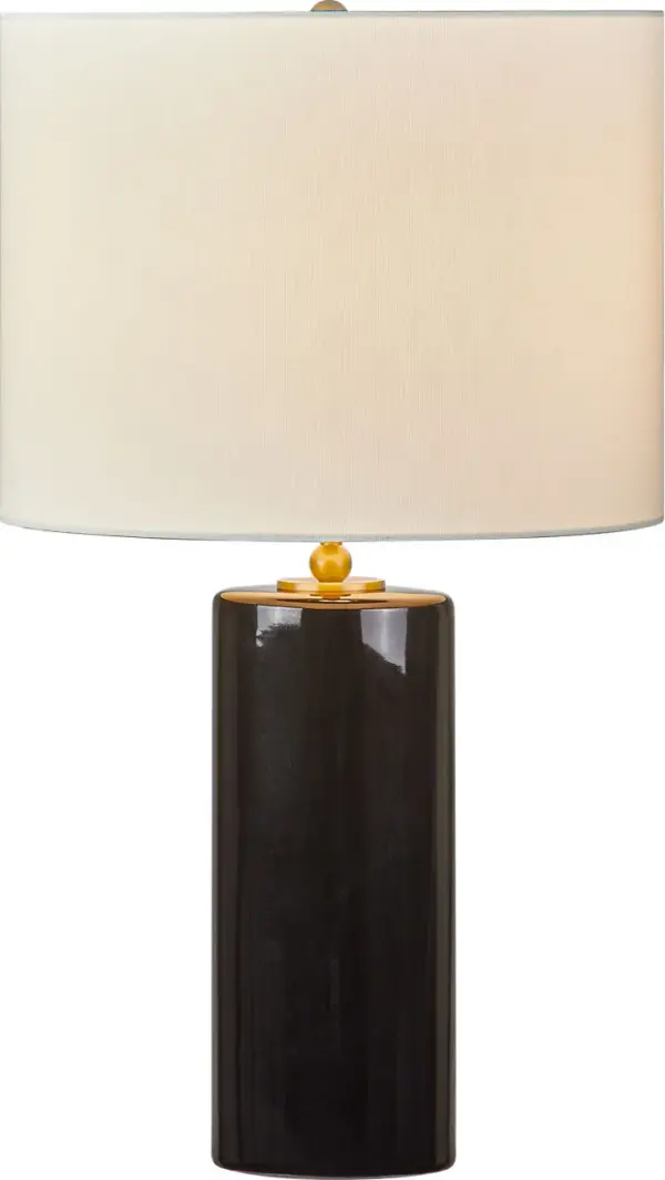 The Lauren 26" table lamp combines classic ceramic craftsmanship with contemporary styling. Its substantial black ceramic base provides visual weight and sophistication, making it ideal for traditional and modern interiors alike.