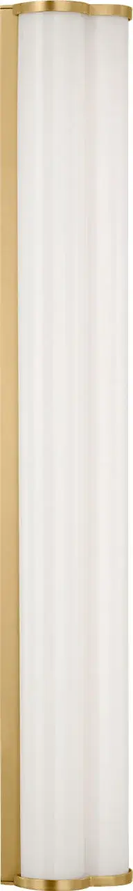 The Freya Medium Vanity combines sophisticated Art Deco styling with practical functionality. Its vertical milk glass body and burnished brass accents create a refined look perfect for bathrooms and narrow spaces.
