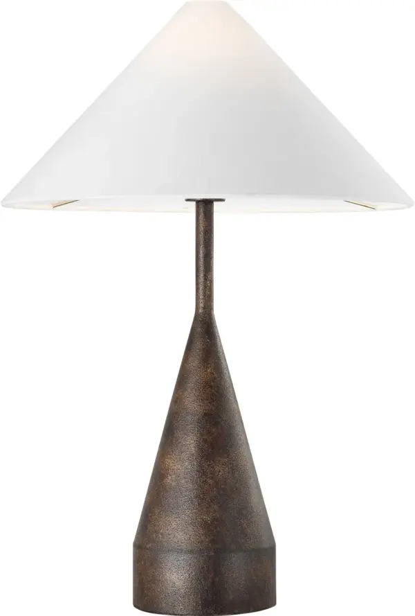 The Brachion Large Table Lamp brings industrial character with its rustic bronze finish. Sized for impact, this substantial lamp works beautifully in living spaces, bedrooms, or offices where a bold lighting statement is desired. - alternate view