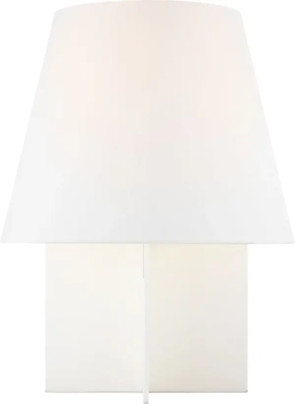 The Blocco Small Table Lamp features a refined contemporary design with a soft linen shade that provides warm, diffused lighting. Its compact size makes it perfect for bedside tables and smaller spaces without sacrificing style. - alternate view
