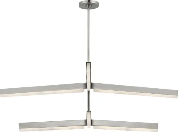 The Linea 56" chandelier commands attention with its substantial two-tier design and sophisticated antique nickel finish. Featuring integrated 2700K LED lighting with 90 CRI for exceptional color rendering, this fixture delivers both dramatic visual impact and superior illumination quality for grand spaces.