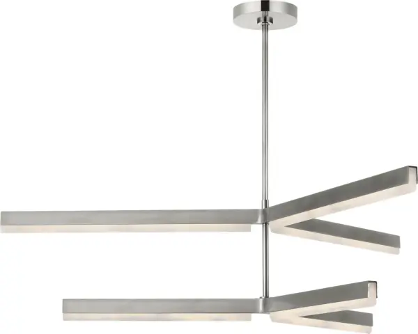 The Linea 56" chandelier commands attention with its substantial two-tier design and sophisticated antique nickel finish. Featuring integrated 2700K LED lighting with 90 CRI for exceptional color rendering, this fixture delivers both dramatic visual impact and superior illumination quality for grand spaces. - alternate view