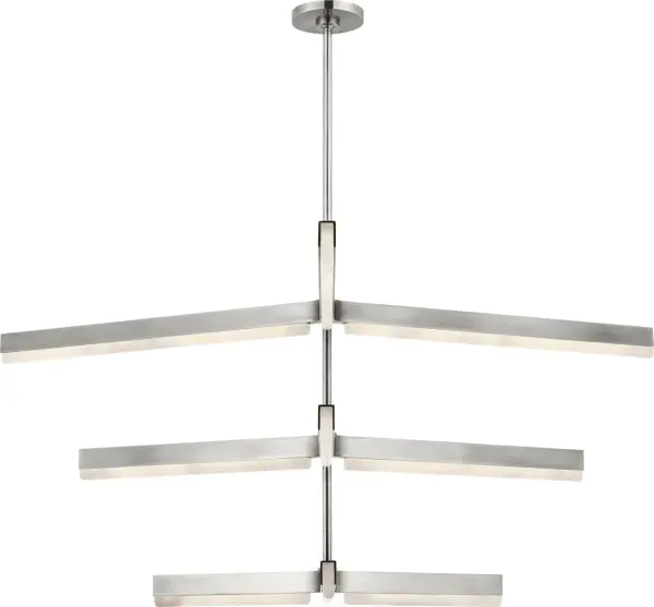 The Linea 56" chandelier commands attention with its impressive three-tier design and substantial 56-inch diameter. Finished in sophisticated Antique Nickel with warm 2700K LED lighting at 90 CRI, it delivers both architectural presence and exceptional light quality for expansive interiors.