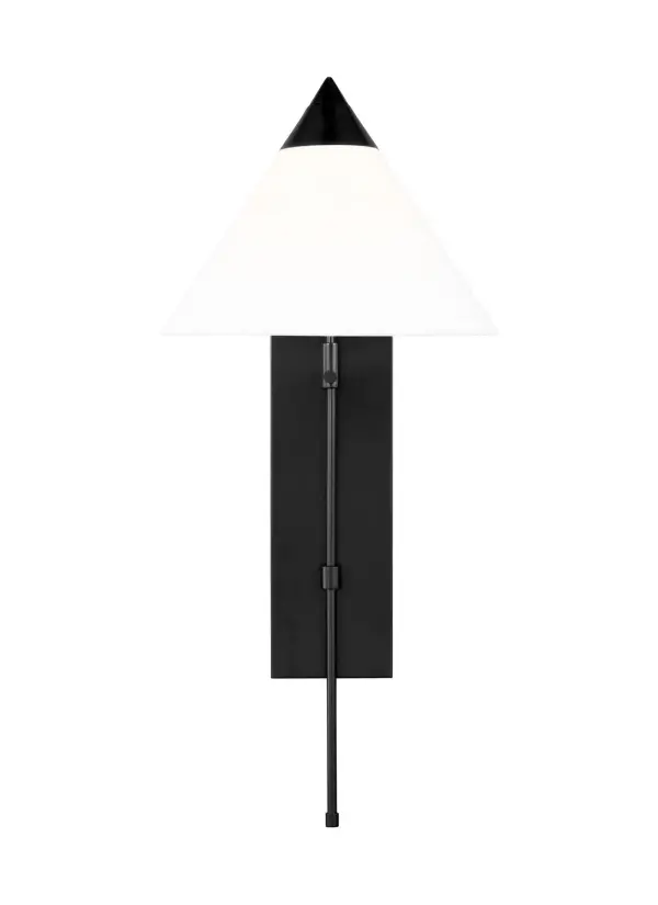 Kelly Wearstler's Franklin sconce combines classic empire shade styling with modern adjustability. The slender profile and knife-edge backplate detail create sophisticated task lighting for vanities and reading areas.