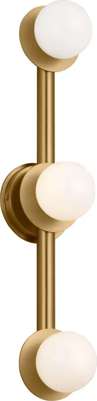 The Nodes Large Vanity brings contemporary elegance to bathroom spaces with its burnished brass finish and sculptural design. Perfect for modern and transitional interiors seeking a refined lighting solution.