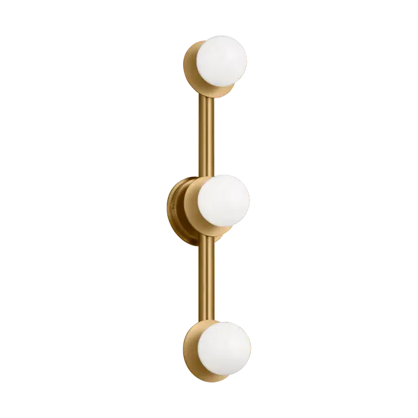 The Nodes Large Vanity brings contemporary elegance to bathroom spaces with its burnished brass finish and sculptural design. Perfect for modern and transitional interiors seeking a refined lighting solution. - alternate view