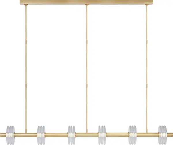 The Laurel X-Large Linear Chandelier combines contemporary elegance with timeless brass warmth. Its expansive linear design and clear glass elements create dramatic visual impact while providing excellent illumination for large spaces.