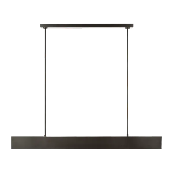 The Pench Large Linear Chandelier delivers contemporary elegance with its tapered silhouette and Dark Bronze finish. High-quality 2700K LED provides warm, inviting light with exceptional 90 CRI color rendering for dining and entertaining spaces.