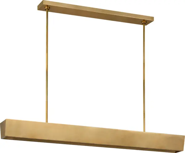 The Pench Large Tapered Linear Chandelier combines contemporary design with timeless brass elegance. Its tapered silhouette creates visual interest while providing excellent task lighting for large spaces.