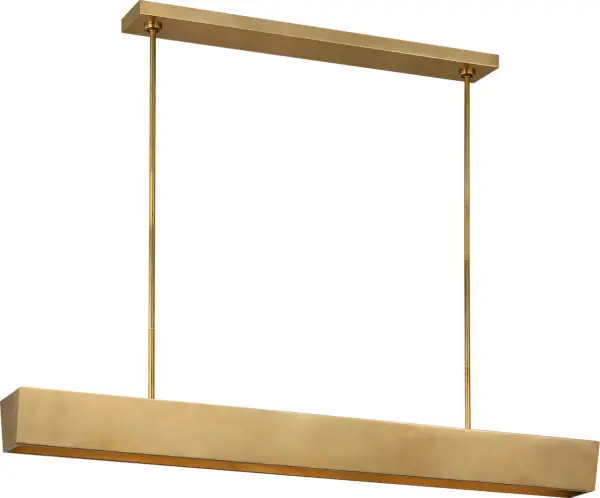 The Pench Large Tapered Linear Chandelier combines contemporary design with timeless brass elegance. Its tapered silhouette creates visual interest while providing excellent task lighting for large spaces. - alternate view