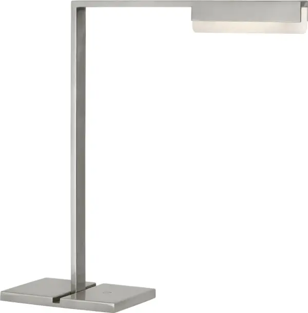 The Linea 15" Table Lamp combines contemporary design with antique nickel finish for versatile placement. Features integrated 2700K LED with 90 CRI for warm, color-accurate illumination ideal for reading and ambient lighting. - alternate view
