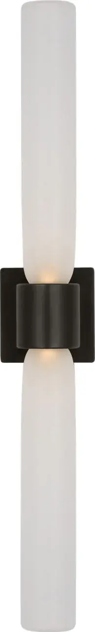 The Volver Large Double Sconce combines transitional elegance with modern functionality. Its clear etched bronze finish and dual light sources provide balanced, ambient lighting ideal for vanities and hallways. - alternate view