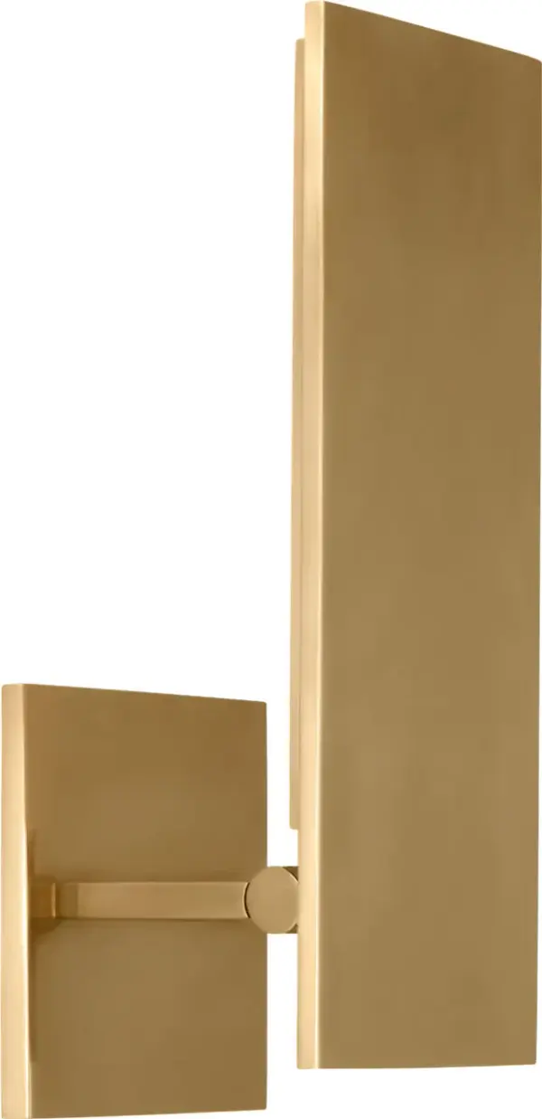 The Angolo sconce combines contemporary design with timeless brass craftsmanship. Its 11-inch profile delivers focused illumination with 2700K warm light and exceptional 90 CRI color rendering, perfect for intimate spaces. - alternate view