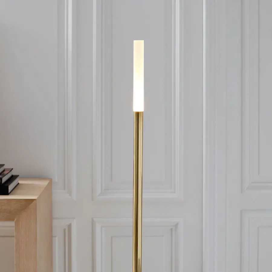Rousseau 60" Floor Lamp in Antique-Burnished Brass with Etched Crystal - Image 3
