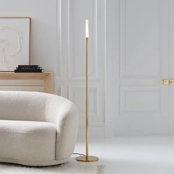 Rousseau 60" Floor Lamp in Antique-Burnished Brass with Etched Crystal - Image 4