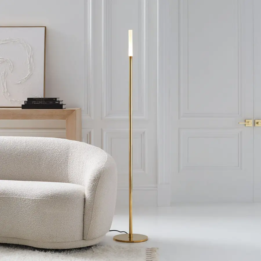 Rousseau 60" Floor Lamp in Antique-Burnished Brass with Etched Crystal - Image 4
