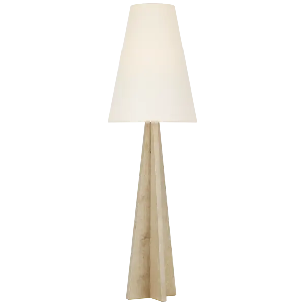 The Crue floor lamp combines natural maple wood with a soft linen shade, creating a warm, organic aesthetic. At 66" tall, it provides excellent ambient lighting while serving as a sculptural statement piece.