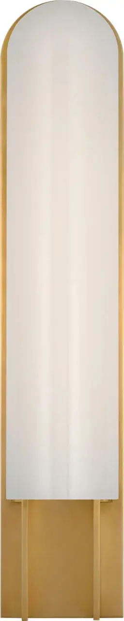 The Trouve sconce combines classic brass warmth with contemporary clean lines. At 23 inches, it makes a substantial statement while the white glass diffuses light beautifully for ambient illumination in any refined space.