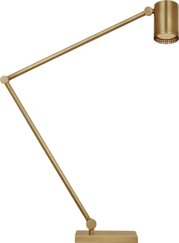 The Precision Articulating Table Lamp combines functional design with elegant styling. Its adjustable arm provides directed task lighting while the antique-burnished brass finish adds warmth and sophistication to any workspace or bedside.