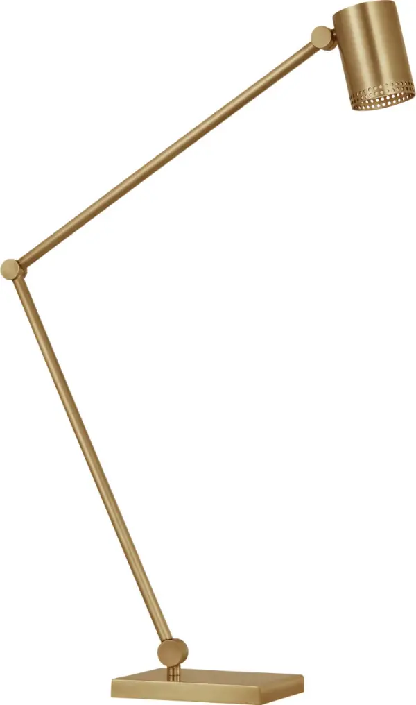 The Precision Articulating Table Lamp combines functional design with elegant styling. Its adjustable arm provides directed task lighting while the antique-burnished brass finish adds warmth and sophistication to any workspace or bedside. - alternate view