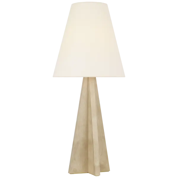 The Crue table lamp showcases beautiful natural maple wood construction paired with a classic linen shade. At 34" tall, it makes a substantial statement while maintaining organic warmth and versatility across modern interiors.