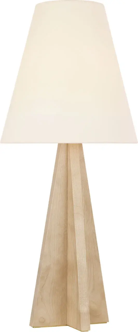 The Crue table lamp showcases beautiful natural maple wood construction paired with a classic linen shade. At 34" tall, it makes a substantial statement while maintaining organic warmth and versatility across modern interiors. - alternate view