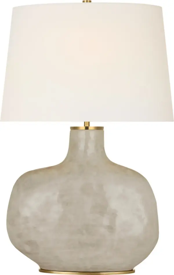 Beton Medium Table Lamp in Antiqued White with Linen Shade - Image 1