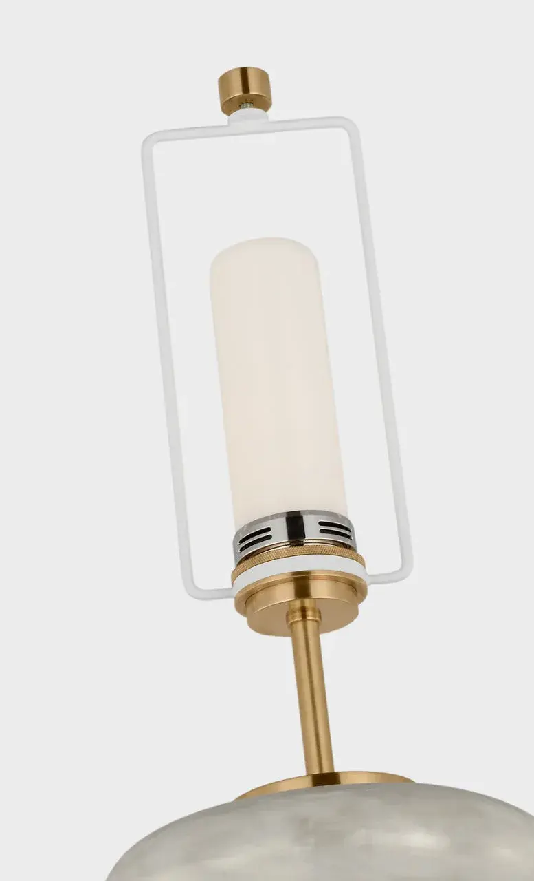 Phoebe Cordless Stacked Table Lamp in Antiqued White Ceramic with Linen Shade - Image 2