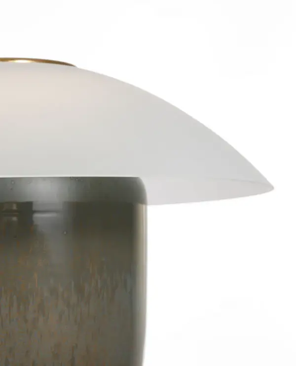 The Blique rechargeable accent lamp combines portability with sophisticated style. Its peacock finish and soft etched glass create ambient lighting perfect for intimate spaces without cord constraints. - alternate view